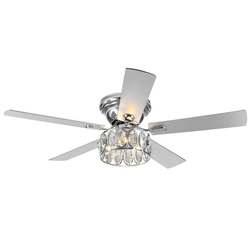 52" 5-Blade Flush Mount Ceiling Fan with Crystal Light Remote Control - 52 Inch