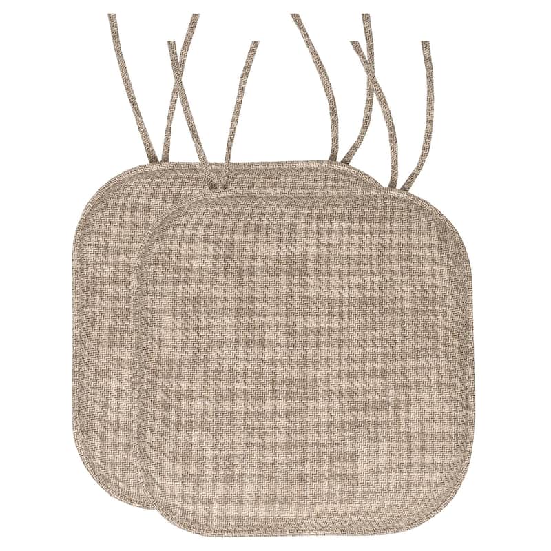 Herringbone Memory Foam 16 x 16 Chair Pad With Ties - Taupe - Set of 2