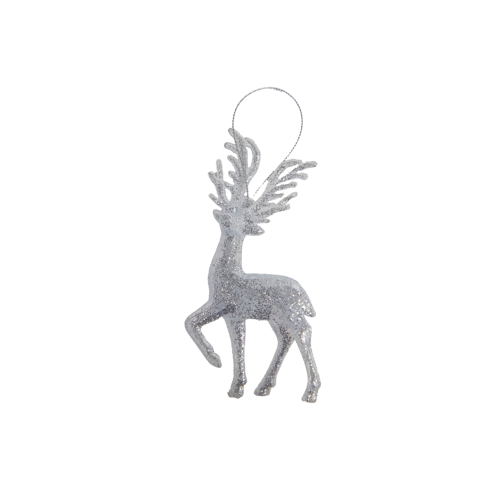 Silver Glitter Ornament Reindeer- Set of 6