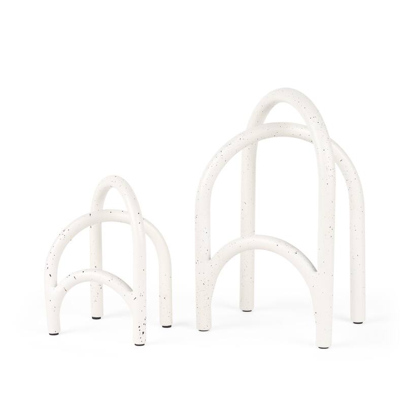 HomeRoots Set of Two White Iron Modern Abstract Tabletop Sculptures - 4.53 in. x 6.50 in. x 3.35 in.