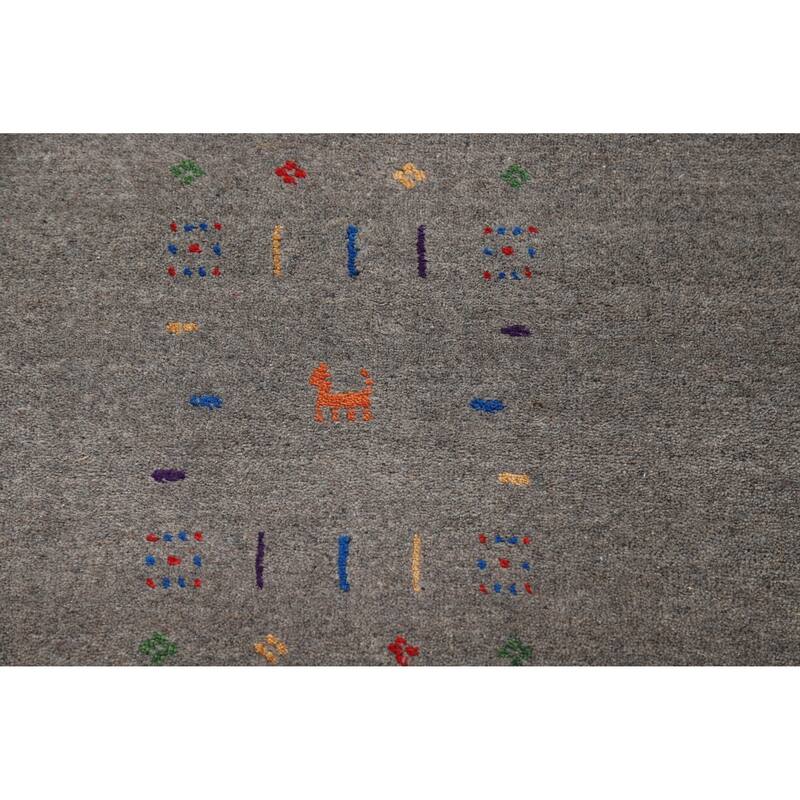 Gray Gabbeh Oriental Area Rug Hand-Knotted Wool Carpet - 8'1" x 9'9"