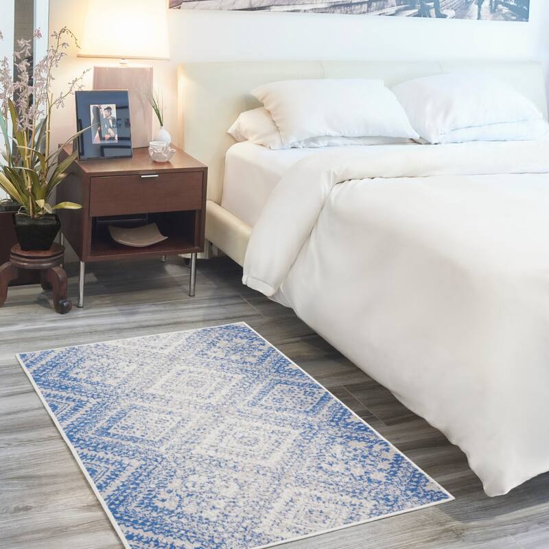 Nourison Whimsicle Boho Distressed Tribal Ivory Blue Area Rug - 3' x 5' - Ivory Blue - Runner/Rectangle