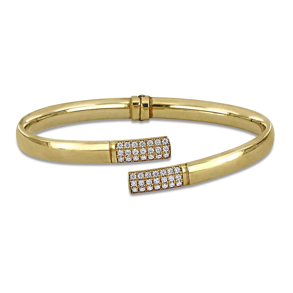 Miadora 2/5ct TGW Cubic Zirconia Open Bypass Flat Bangle in Yellow Plated Sterling Silver