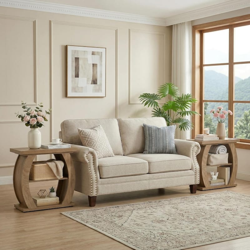 3-Tier Wooden End Table with Curved Frame, Farmhouse Narrow Bedside Table Side Table