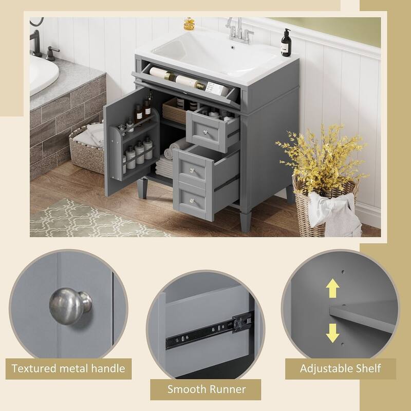 30'' Bathroom Vanity with Top Sink Set, Sink Bathroom Vanity
