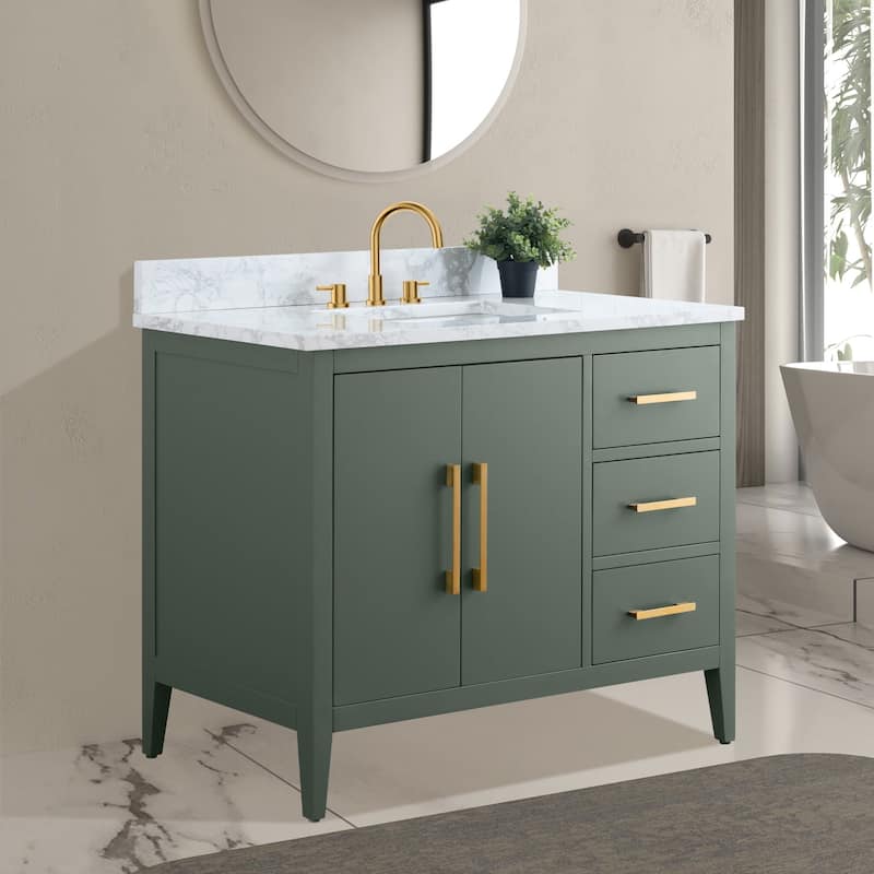 Vanity Art 42" Single Sink Bathroom Vanity Cabinet with Engineered Marble Countertop