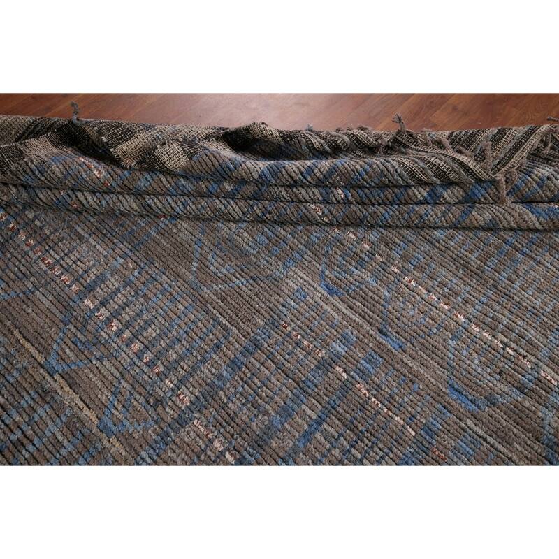 All-Over Striped Moroccan Oriental Area Rug Hand-Knotted Wool Carpet - 9'0"x 12'9"