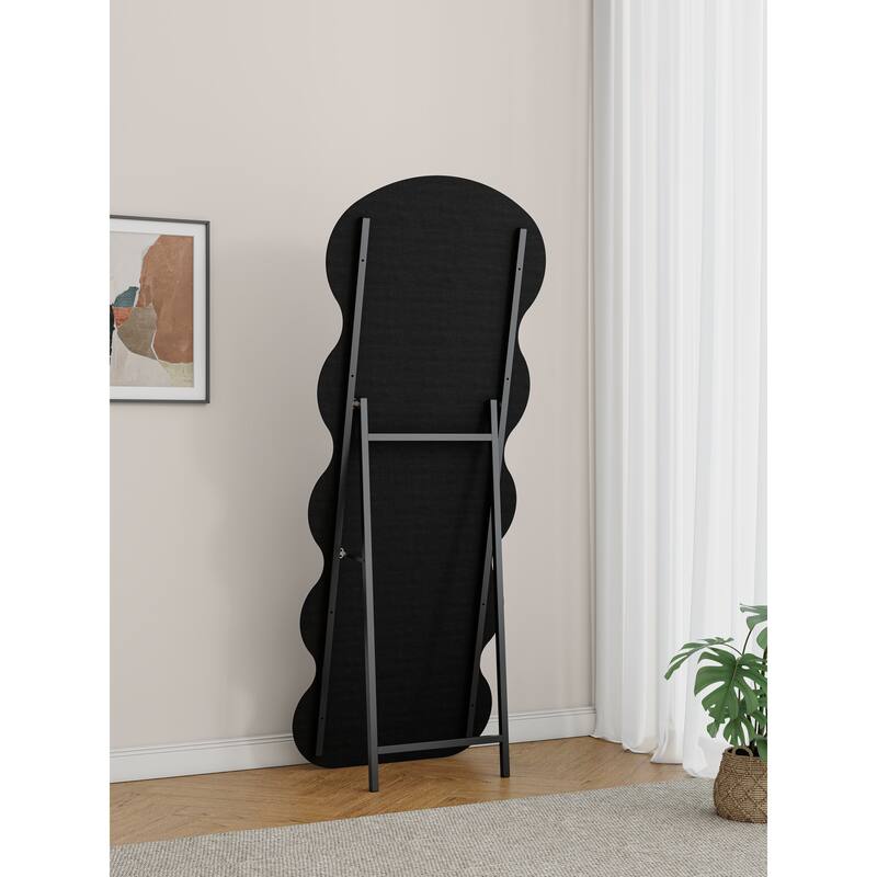 Flannel Full Length Wave black Floor Mirror with Stand for Bedroom living room Hanging or Against The Wall