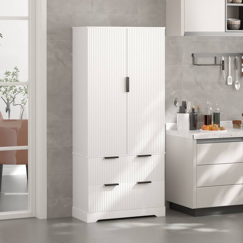 72" Tall Kitchen Pantry Cabinet with 2 Large Drawers & Spice Rack, Kitchen Cupboard with Adjustable Shelves