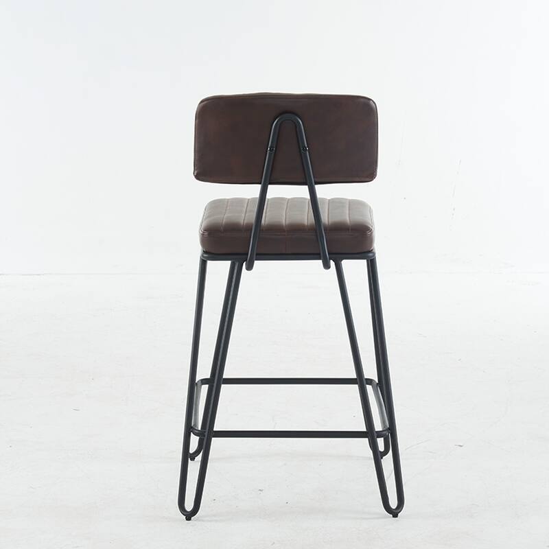 Industrial Style Bar Stools Set of 2, Faux Leather Bar Chairs with Metal Frame,Counter Height for Kitchen Island