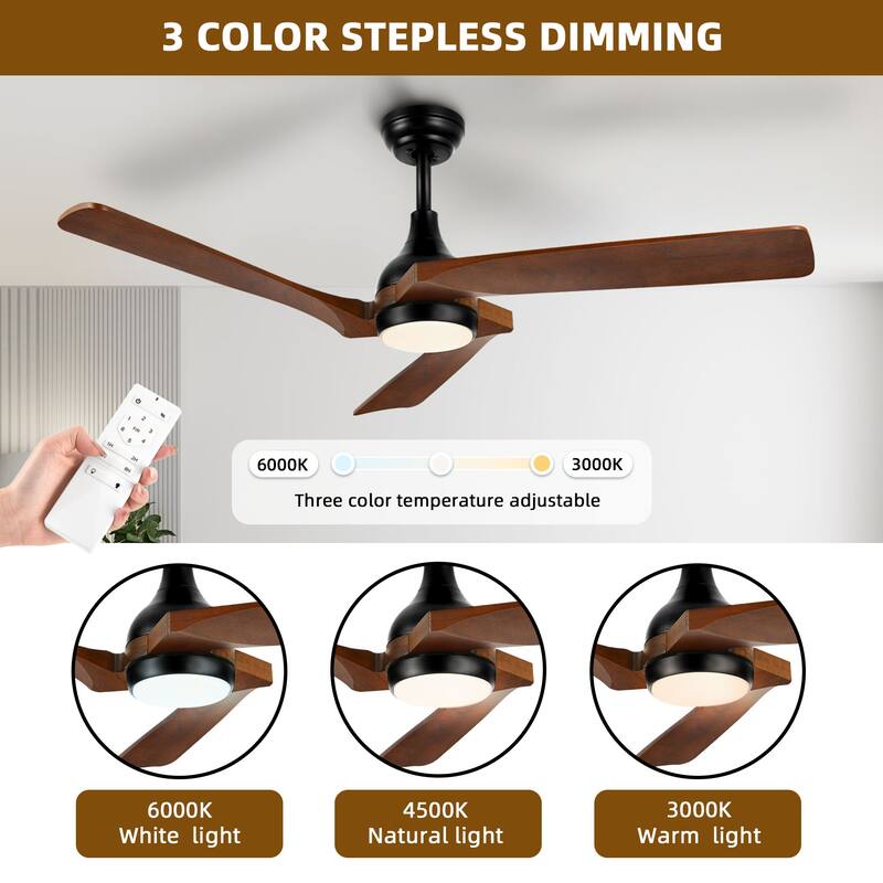 Moasis 3 Blades 52" Modern Remote Control Ceiling Fan with Lights