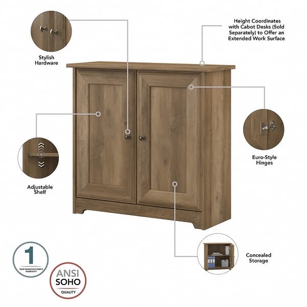 dimension image slide 8 of 9, Bush Furniture Cabot Small Storage Cabinet with Doors - 31.38"L x 12.40"W x 29.96"H
