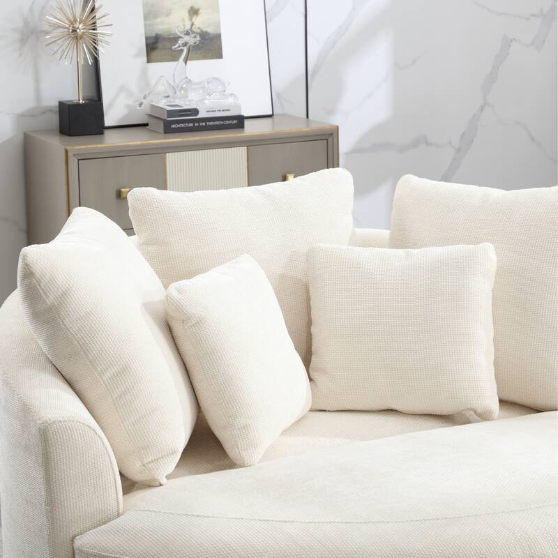 Modern Sofa Chair Round Accent Barrel Chair With 5 Pillows and Storage Ottoman