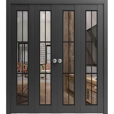 Double Bi-fold Doors Lucia 2366 Matte Black Clear Glass Sturdy Tracks