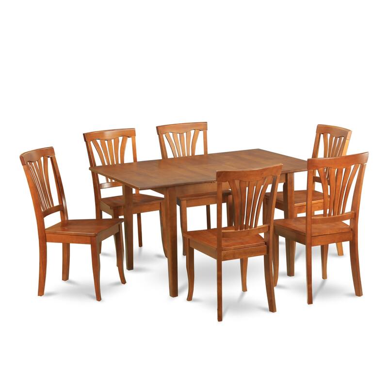 East West Furniture 7 Piece Dining Table Set- a Rectangle Dinner Table and 6 Dining Chairs, Saddle Brown (Seat Options)