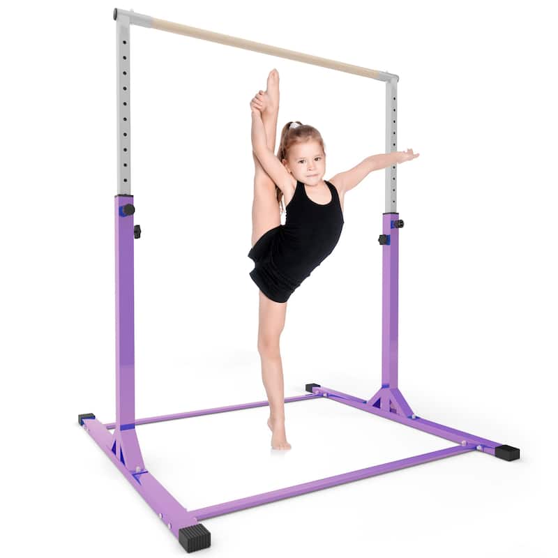 Zenova Gymnastics Bar Gymnastic Horizontal Kip Bar for Kids Age 3-15 Home Gym Indoor Equipment - Purple