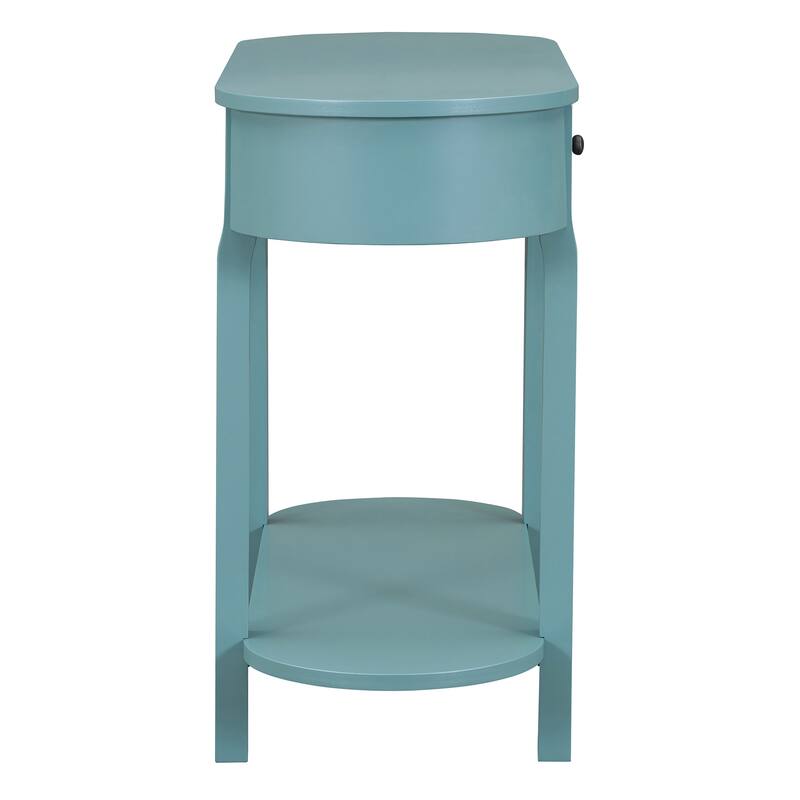 Curved Console Table with 2 Storage Drawers and Metal Handles, Wooden Hallway Tables Entryway Table wOpen Storage Shelf