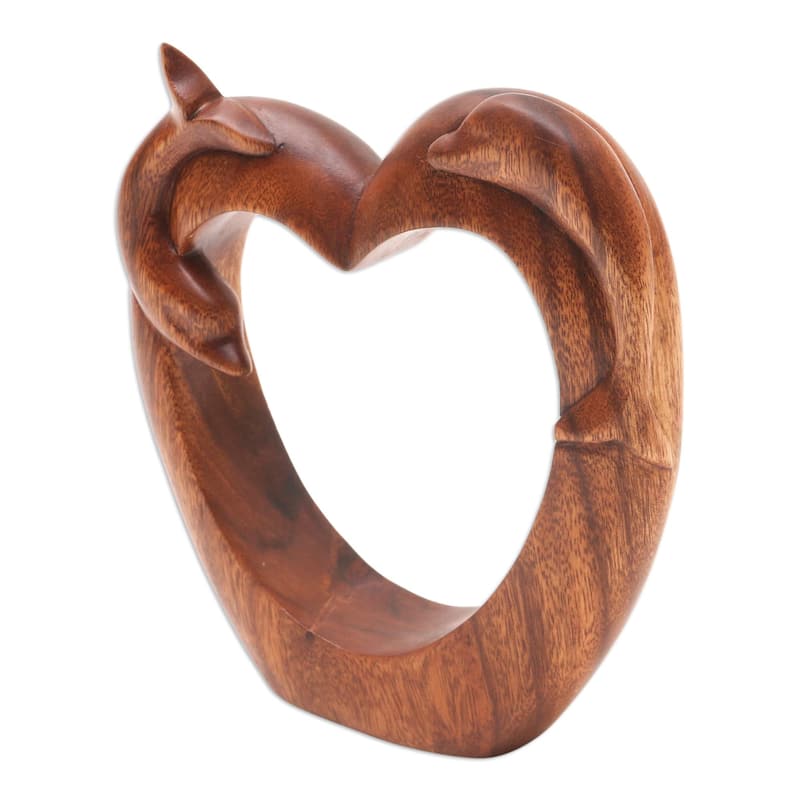 Novica Handmade Dolphin Romance Wood Statuette