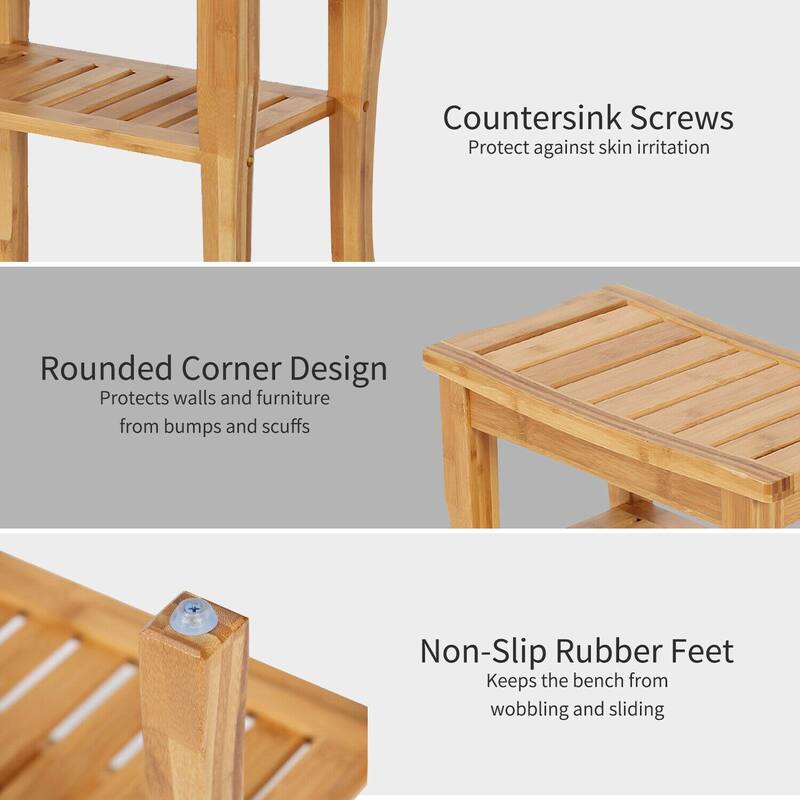Bamboo Shower Seat Bench Spa Bath Stool Chair w/ Storage Shelf