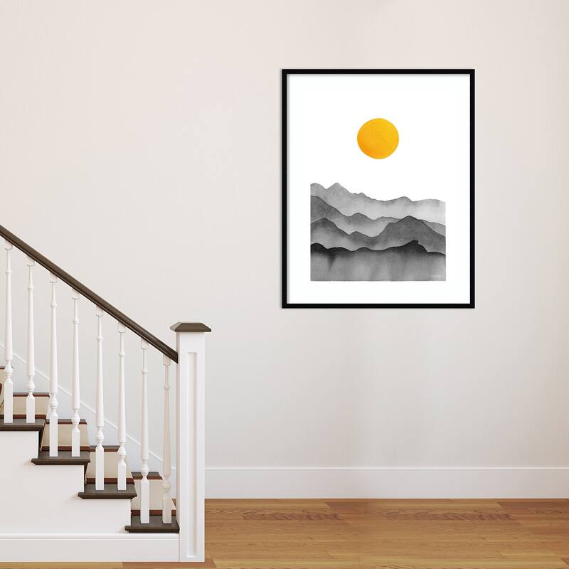 Black Yellow Mountain Range Silhouette by Cat Coq Framed Wall Art Print