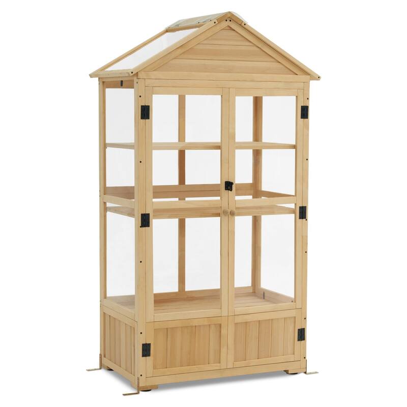 MCombo Cold Frame Greenhouse with Adjustable Shelves, Solid Wood 0847