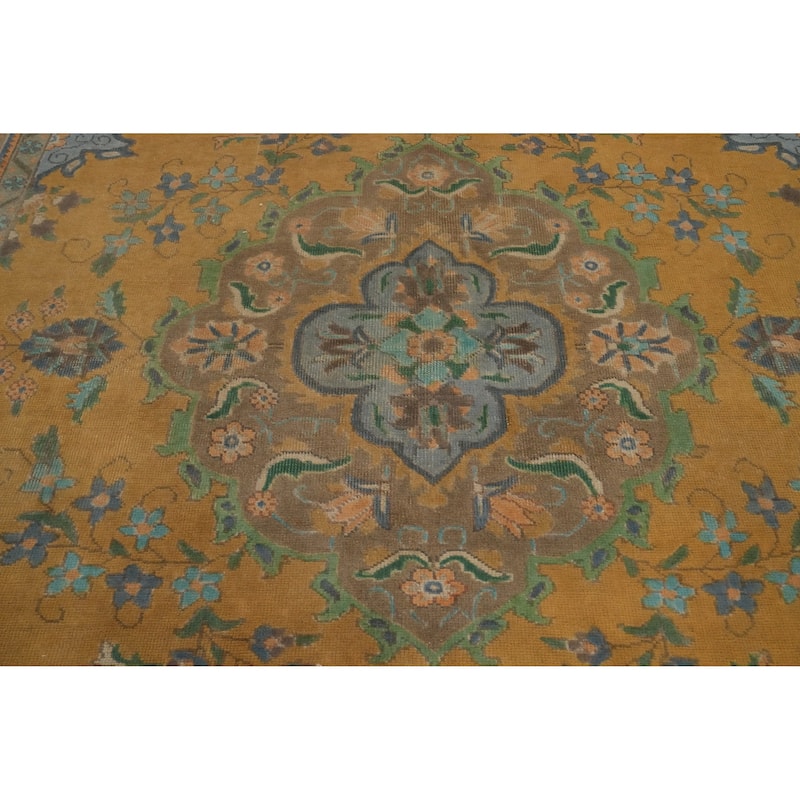 Hand Knotted Oriental 100% Wool Carpet Traditional Floral Oranges & Rust Tabriz Area Rug - 8' 7'' X 6' 6''