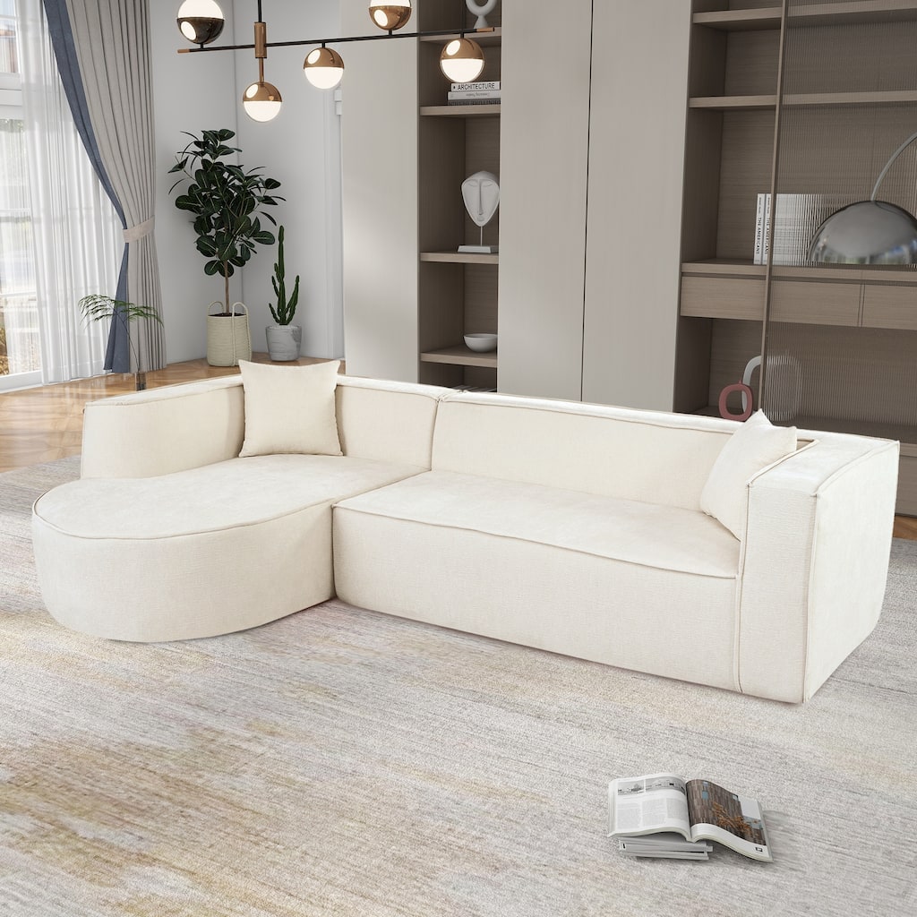 Modular L-Shape Sectional Sofa with Chaise, High Density Sponge Sectional Sofa, Chenille Fabric Sofa with 2 Throw Pillows