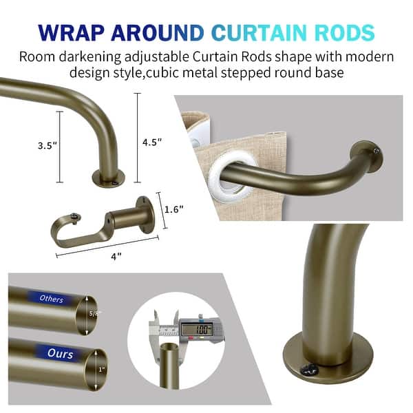 dimension image slide 5 of 25, Energy-saving Wraparound Adjustable French Blackout Curtain Rod Set