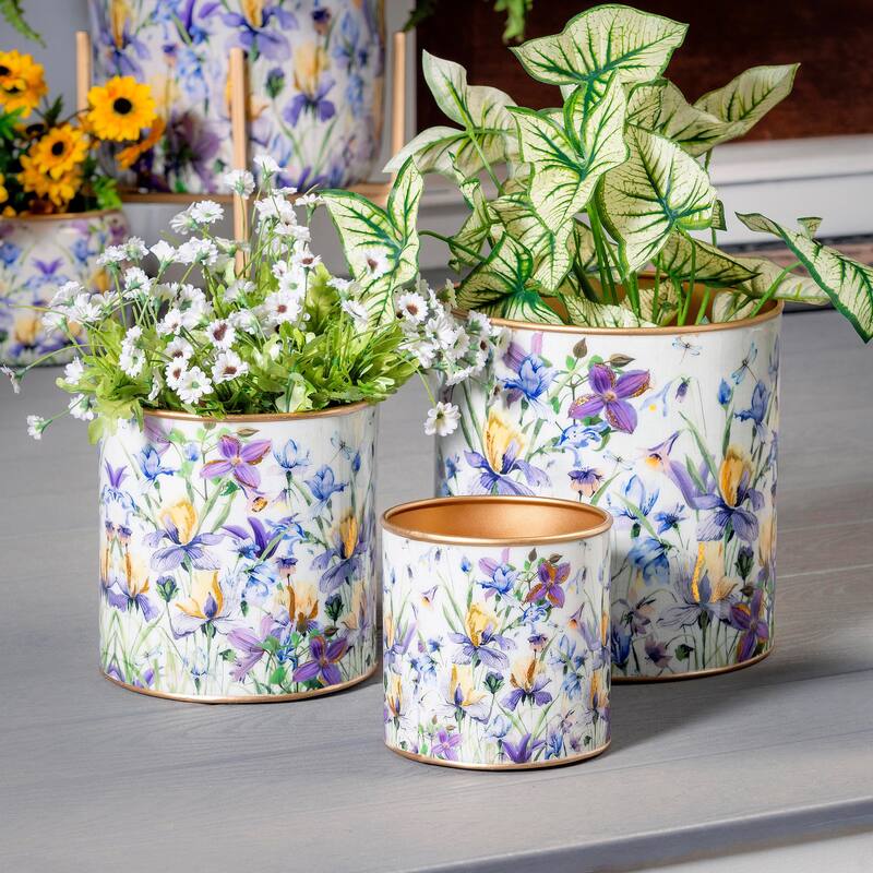 10" Golden Lilac Metal Planters, Set of 3