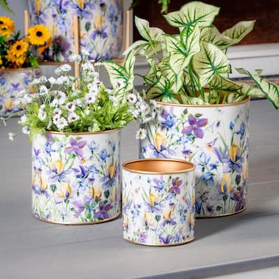 10" Golden Lilac Metal Planters, Set of 3