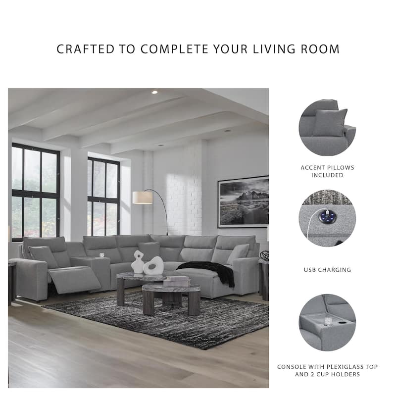 Signature Design by Ashley Modmax Gray 6-Piece Power Reclining Sectional with Chaise - 143" W x 125" D x 41" H