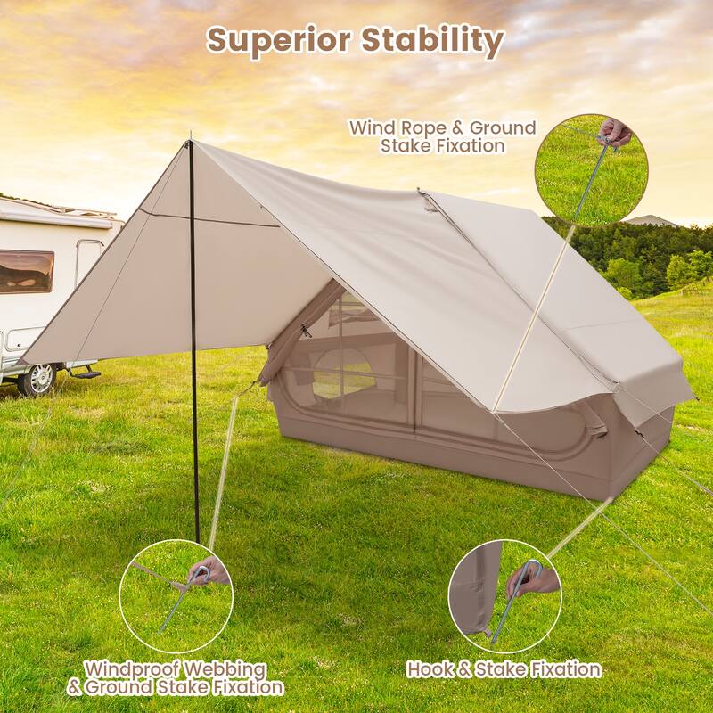 4-6 Person Beige Inflatable Camping Tent with Porch Waterproof Cabin Shelter with Pump and Carry Bag - 116.5 x 81.1 x 78.7 in