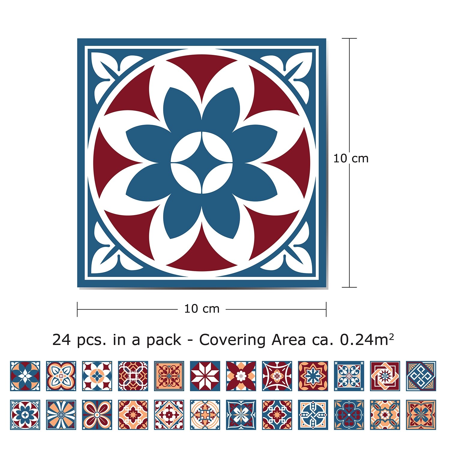 Walplus Tile Azulejo Tiles Wall Sticker Decal Classic Size:10cm x 10cm @ 24pcs