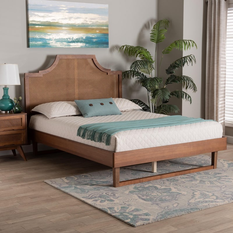 Francine Mid-Century Modern Woven Rattan Bed