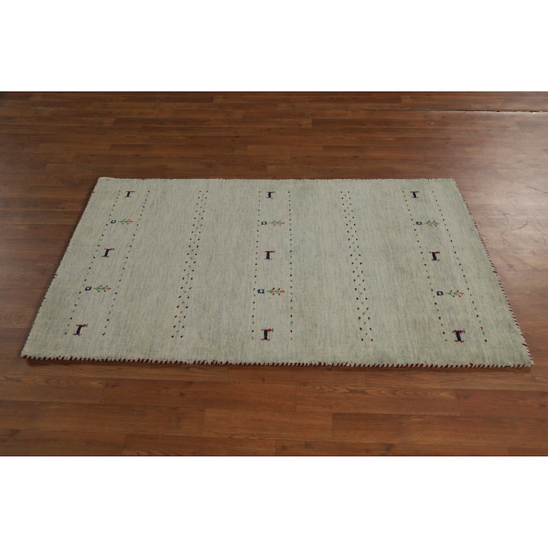 Hand Knotted Oriental 100% Wool Carpet Tribal Animal Pictorial Beige & Ivories Gabbeh Area Rug - 5' 0'' X 3' 0''