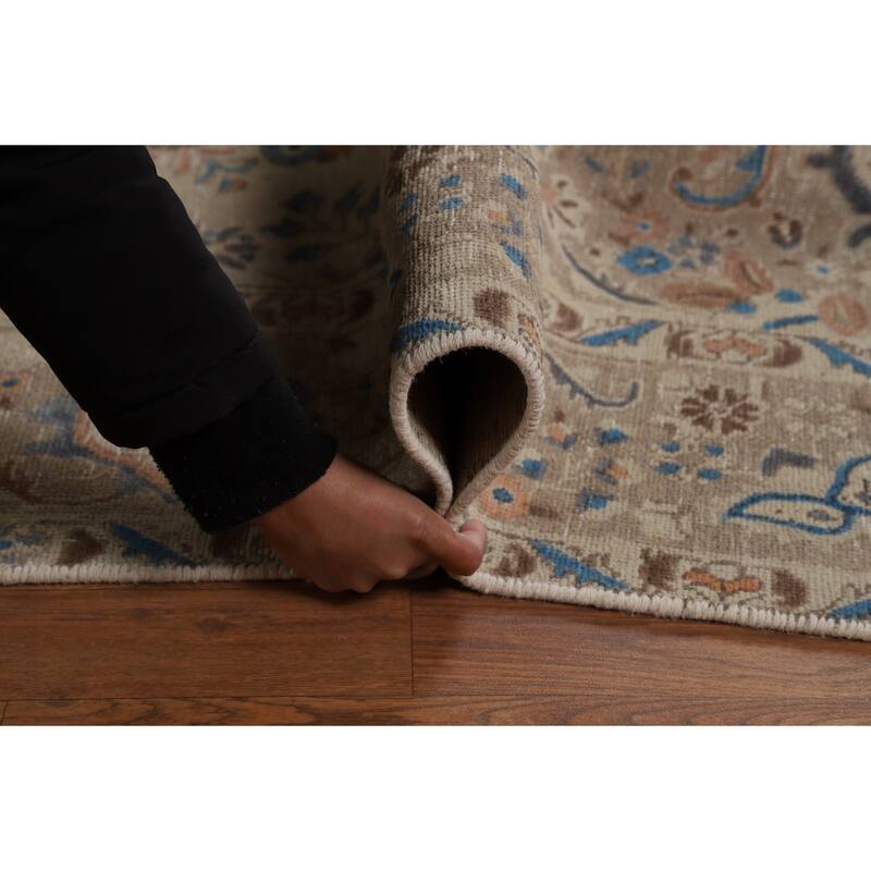 Hand Knotted Oriental 100% Wool Carpet Traditional Floral Beige & Ivories Tabriz Area Rug - 11' 0'' X 8' 2''