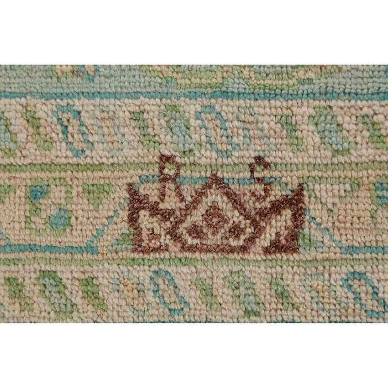Hand Knotted Oriental 100% Wool Carpet Transitional All-Over Green Oushak Area Rug - 11' 10'' X 9' 0''