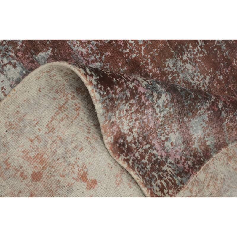 Hand-knotted Modern Silk Orange Abstract Oriental Area Rug - 7' 10'' X 5' 7''