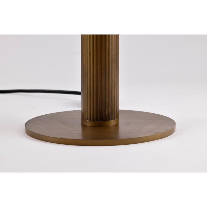 Trinia Antique Bronze Candle Stick Table Lamp with Ribbed Glass Crystal Drum Shade