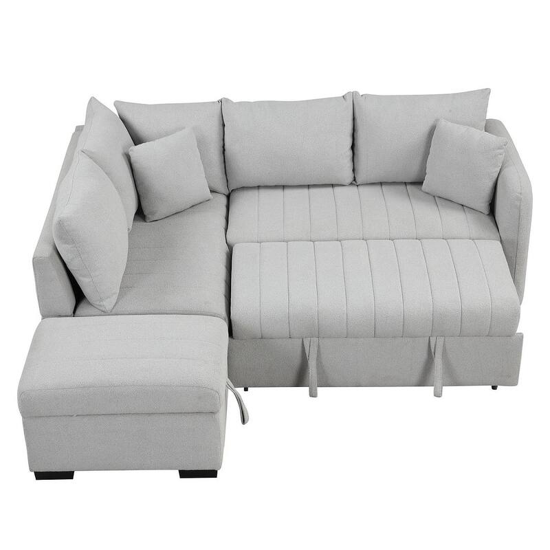 Upholstery Sleeper Sectional Sofa with Movable Storage Ottoman, L-shaped Sectional Pull Out Sofa Bed