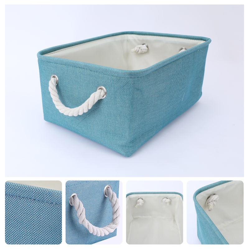 3 Pcs Storage Cube, Fabric Storage Bin with Handles for Closet, Storage Basket for Organizing Clothes Books - Blue - 14*10*7in