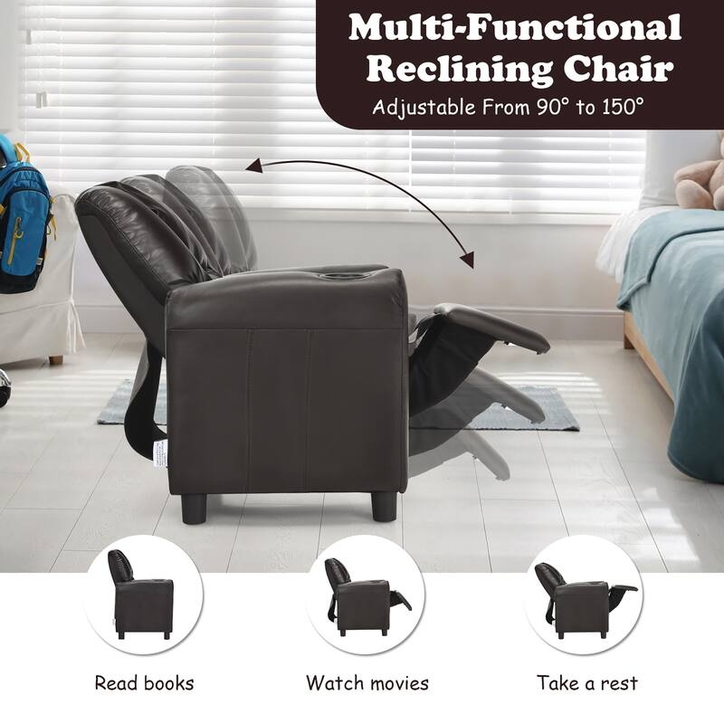 Costway Kids Recliner Chair PU Leather Armrest Sofa w/Footrest Cup