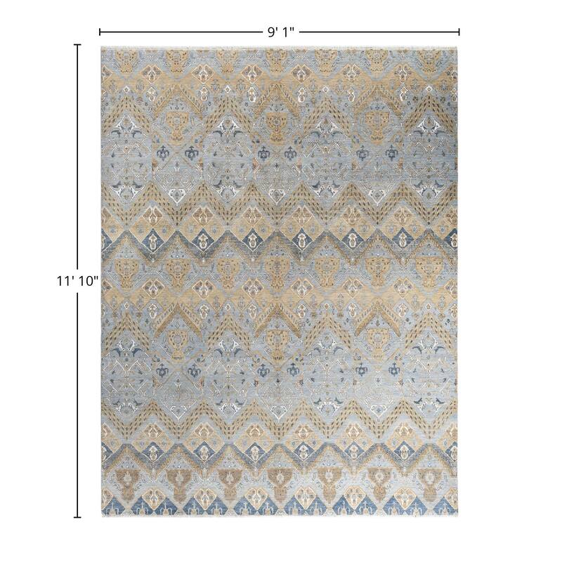 Ikat One-of-a-Kind Hand-Knotted Area Rug - Gray, 9' 1" x 11' 10" - 9' 1" x 11' 10"