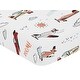 preview thumbnail 3 of 4, Vintage Airplane Boy Fitted Crib Sheet - Grey Yellow Orange Red White and Blue Airplanes Air Plane Transportation Clouds Sun Sky