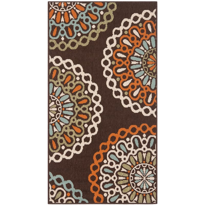 SAFAVIEH Veranda Elsi Geometric Medallion Indoor/Outdoor Area Rug - 6'7" Square - Chocolate/Terracotta