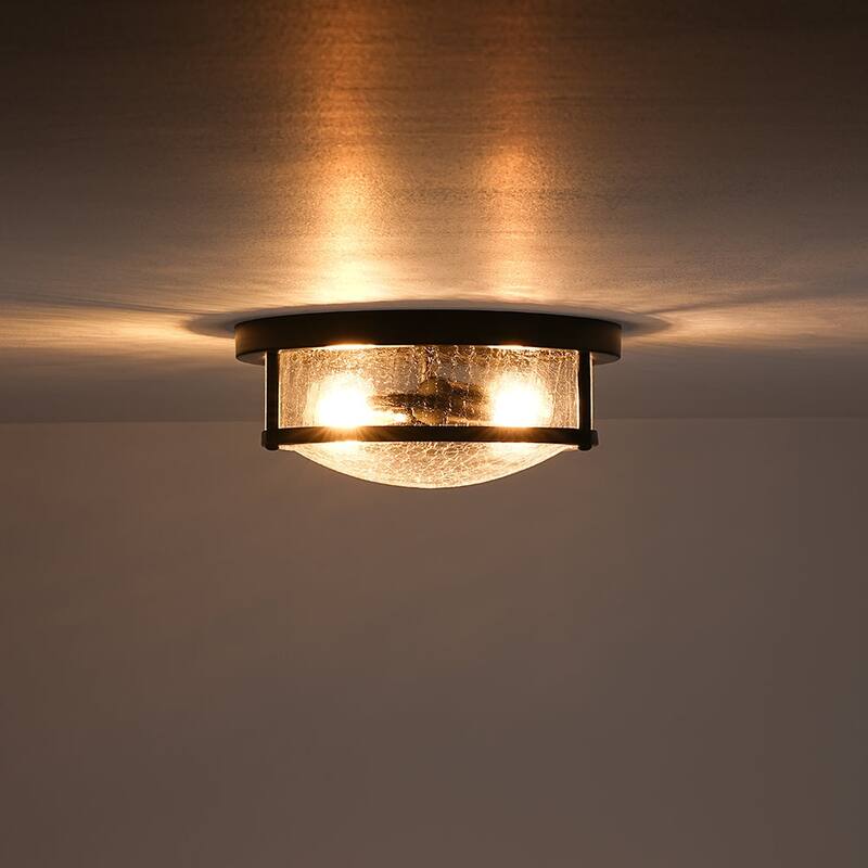 Modern 2-Light Crackle Textured Glass Flush Mount Ceiling Light 11.8in