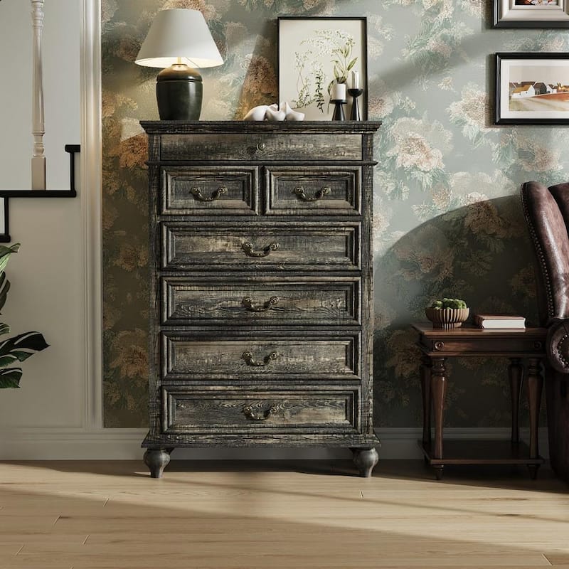 7 Drawer Dressers, with 3 Different Sizes Drawers - Dark Oak
