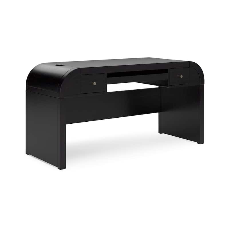 Robeck Home Office Desk, Curved Design, USB and Drawers, 60 Inch Black