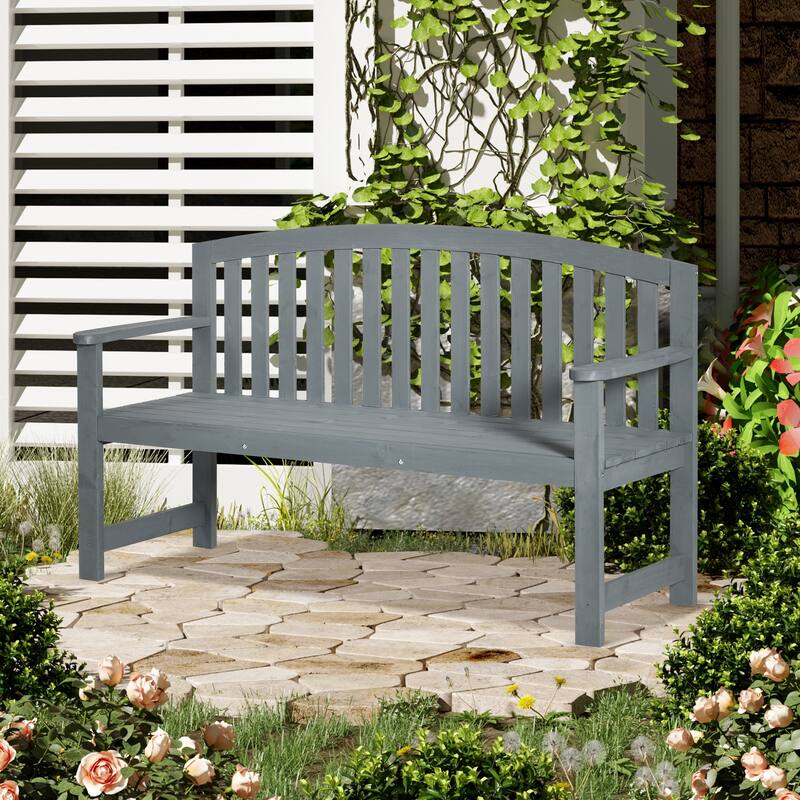 Outdoor Wood Bench, 2-Seater Garden Bench With Backrest And Armrest, Patio Bench For Patio, Porch, Poolside, Balcony