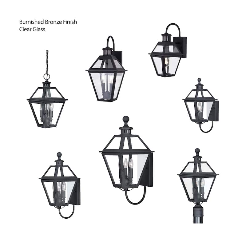 Nottingham 3L Black Outdoor Empire Post Light Clear Glass - 9-in W x 19.75-in H x 9-in D